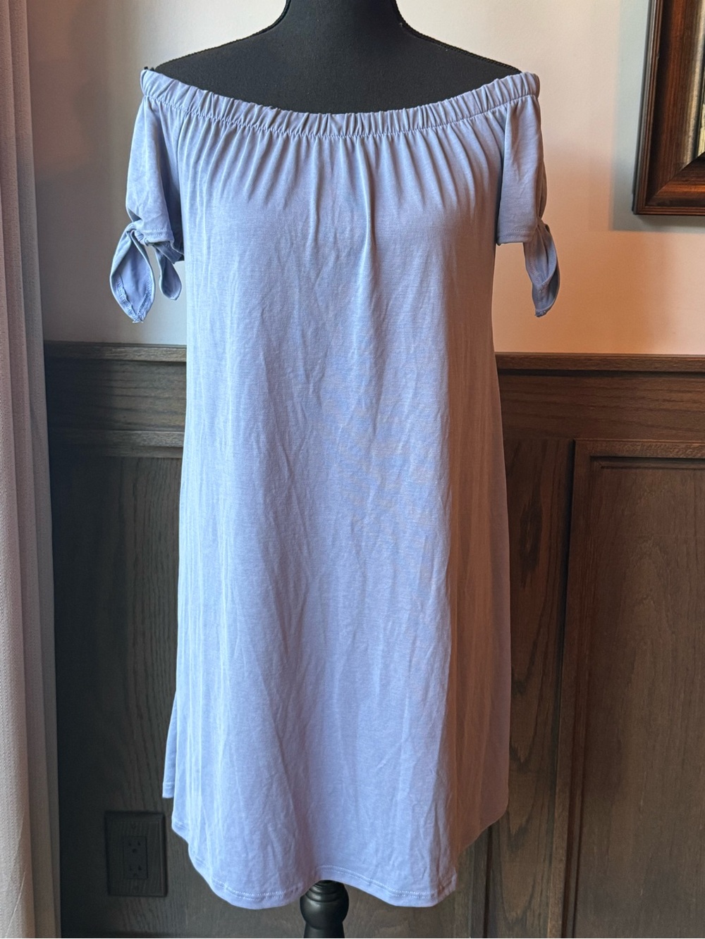 Soprano Off-Shoulder Light Blue Knit Dress with Tie Sleeves small NWT